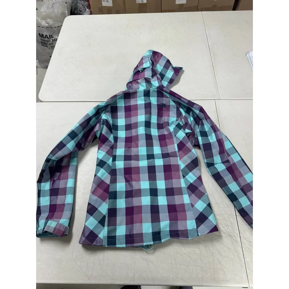 The North Face Women's Softshell Jacket Small Purple Teal Plaid Hooded Full Zip